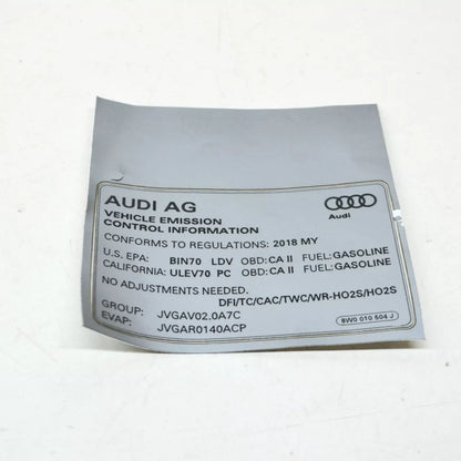 NEW AUDI A4 AVANT B9 EMISSION CONTROL INFORMATION LABEL 8W0010504J ORIGINAL