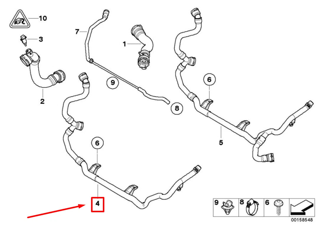 NEW BMW 3 E90 ENGINE COOLANT HOSE 17127548223 7548223 ORIGINAL
