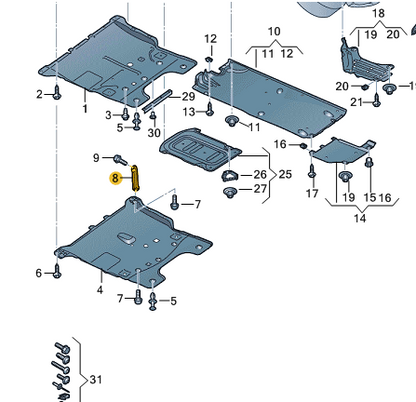NEW AUDI A1 SPORTBACK GBA RIGHT UNDERBODY BRACKET MOUNT 2Q0825922B ORIGINAL