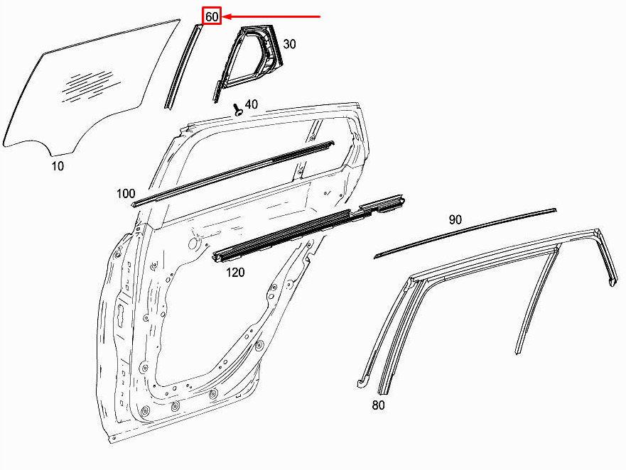new mercedes-benz glc x253 rear right door window divider a2537308200 original