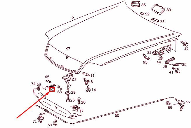 NEW MERCEDES-BENZ SL R129 ENGINE HOOD HANDLE A1298870127 ORIGINAL