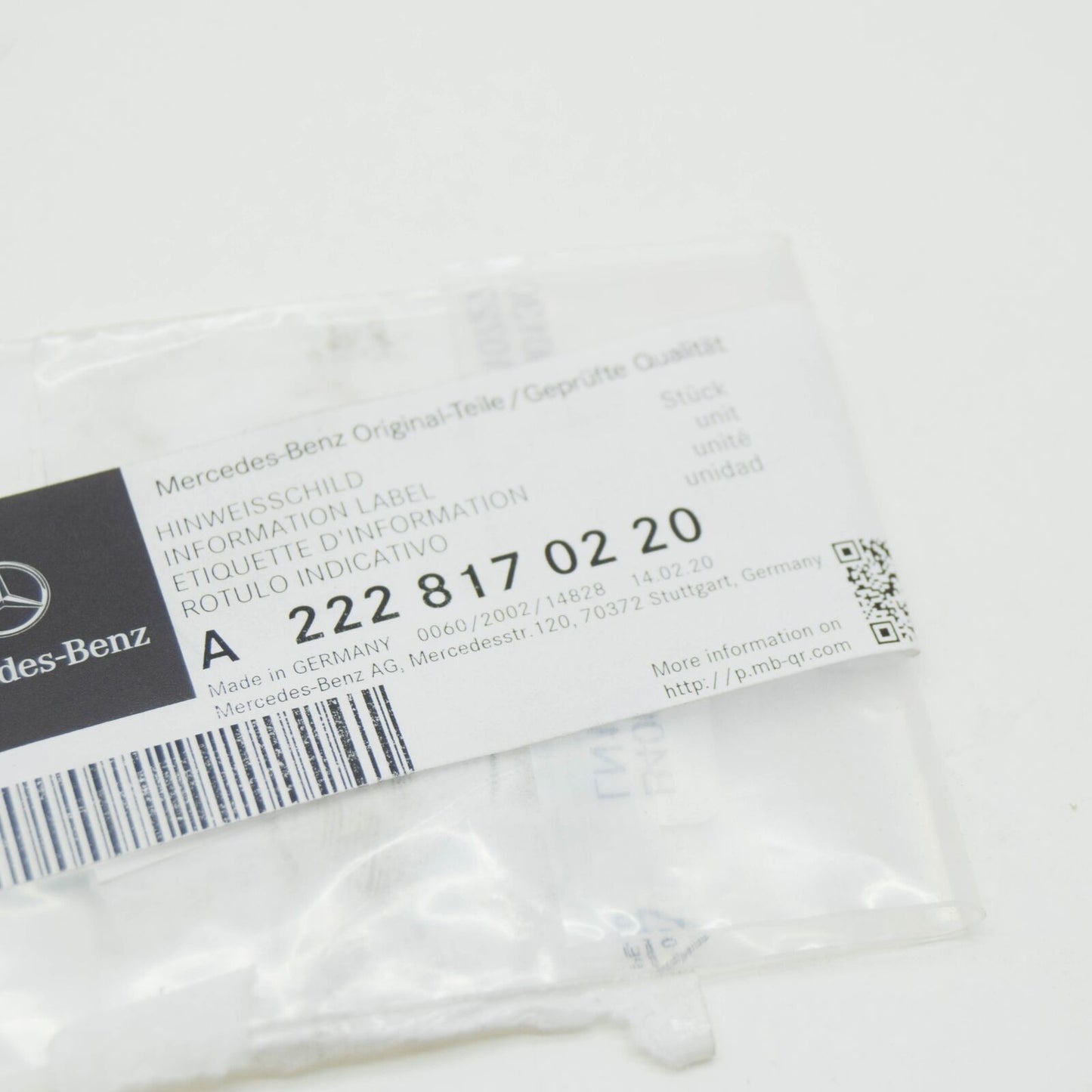 NEW MERCEDES-BENZ S W222 INFORMATION LABEL A2228170220 ORIGINAL