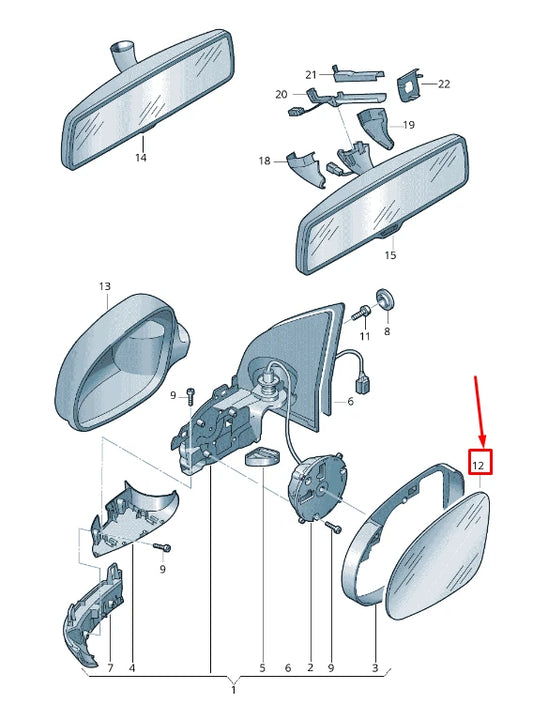NEW VW GOLF V 1K MK5 FRONT RIGHT DOOR MIRROR GLASS RHD 5M0857522J ORIGINAL