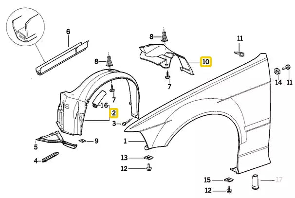 NEW BMW 3 E36 FRONT LEFT INNER FENDER LINER 8151561 51718151561 ORIGINAL