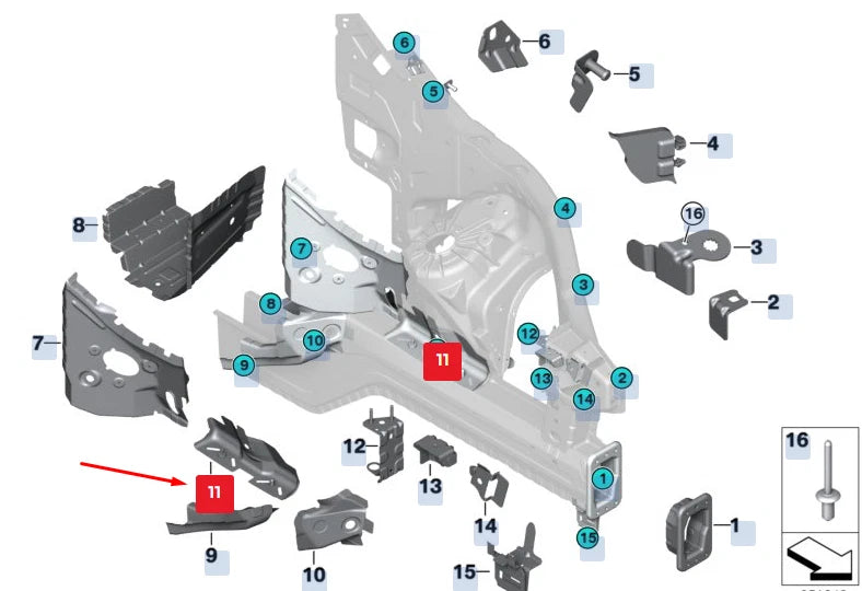 NEW BMW X5 F15 LEFT WHEELHOUSE SUPPORT 41117174331 7174331 ORIGINAL
