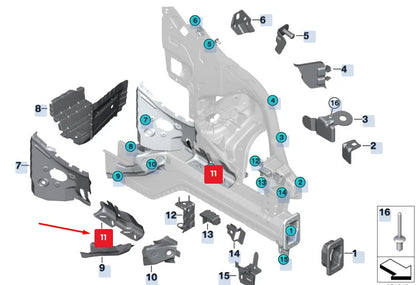 NEW BMW X5 F15 LEFT WHEELHOUSE SUPPORT 41117174331 7174331 ORIGINAL