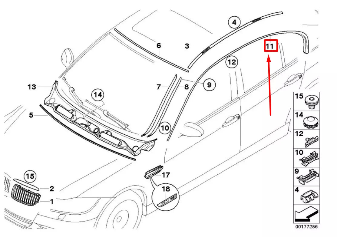 NEW BMW 3 E90 LEFT UPPER WINDOW TRIM STRIP 7117243 51137117243 ORIGINAL