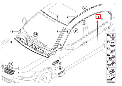 NEW BMW 3 E90 LEFT UPPER WINDOW TRIM STRIP 7117243 51137117243 ORIGINAL