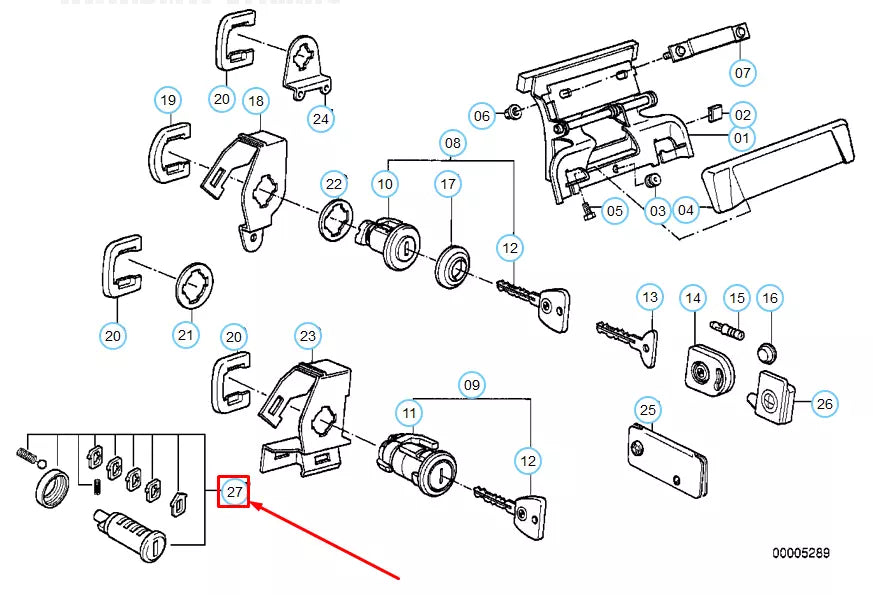 NEW BMW 3 E30 FRONT DOOR LOCK CYLINDER REPAIR KIT 51219556313 ORIGINAL