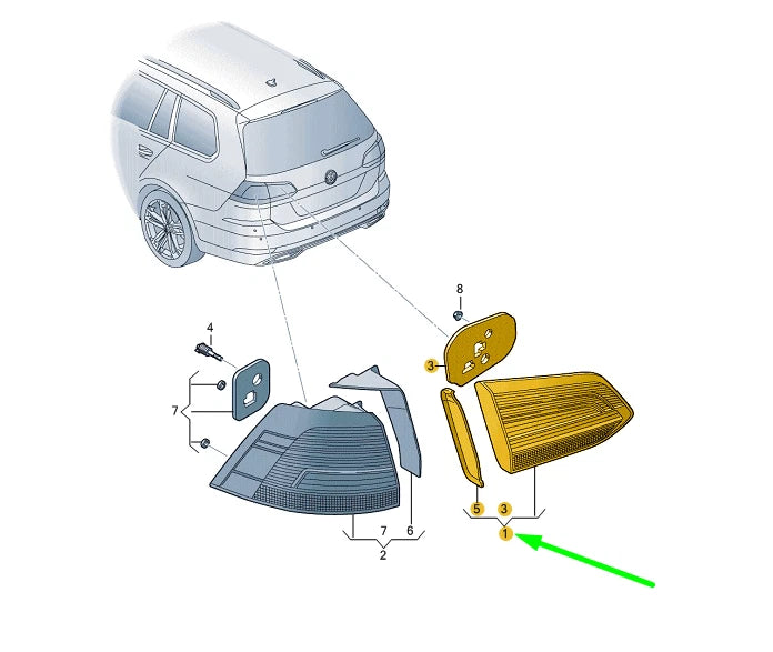 NEW VW GOLF VARIANT MK7 REAR RIGHT INNER TAILLIGHT LHD 5G9945094L ORIGINAL
