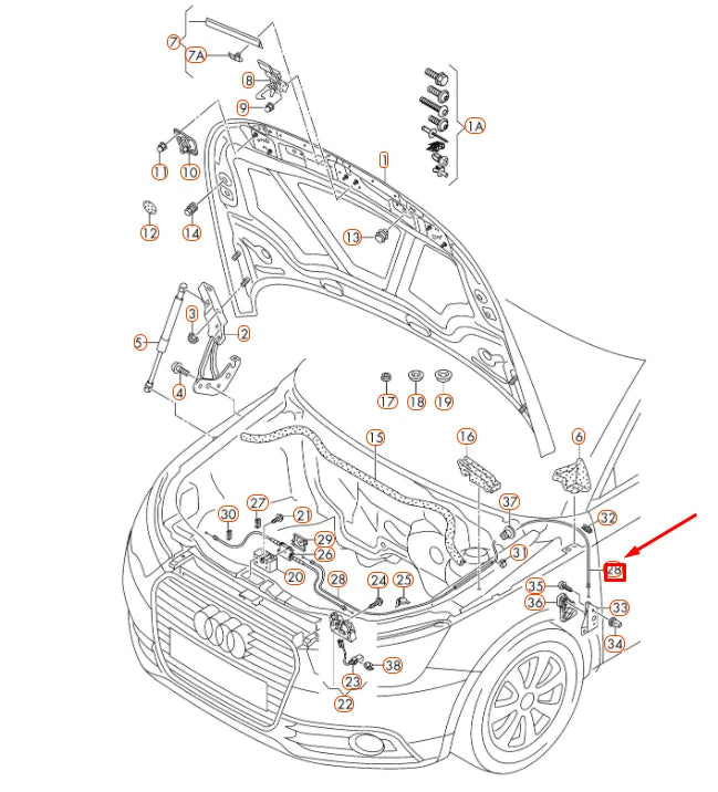 NEW AUDI A1 8X ENGINE HOOD LID LOCK CABLE 8X0823535 ORIGINAL