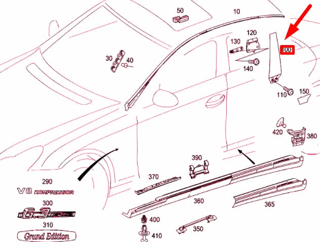 NEW MERCEDES-BENZ CLS C219 RIGHT B-PILLAR OUTSIDE MOLDING A2196900287 ORIGINAL