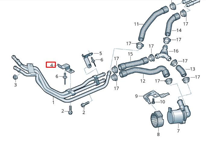 new volkswagen transporter t6 cooling line bracket 7h0815947a original