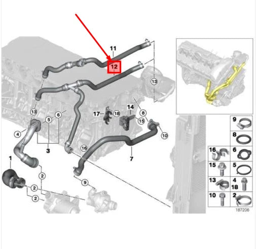 NEW BMW 5 E60 ENGINE COOLANT HOSE 11537522999 7522999 ORIGINAL