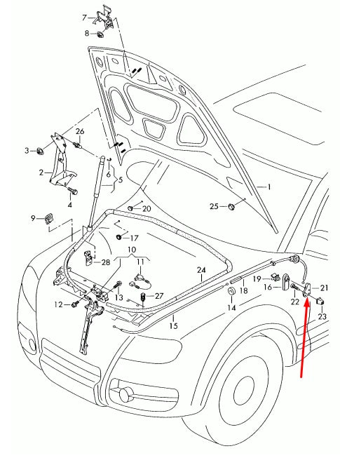 NEW AUDI A1 8X BONNET RELEASE HANDLE BRACKET RHD 7L0823633G 2013 ORIGINAL