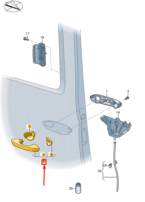 new vw caddy sb mk4 left exterior sliding door handle 2k7843703a3fz original