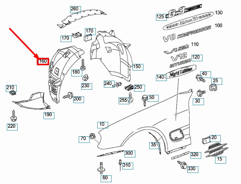 NEW MB SL R230 AMG FRONT RIGHT WHEEL HOUSE LINER FRONT PART A2306902430 ORIGINAL
