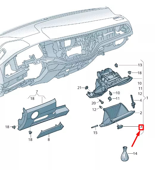 NEW VOLKSWAGEN T-ROC A11 GLOVE BOX OPENING MECHANISM 2GA85714781U