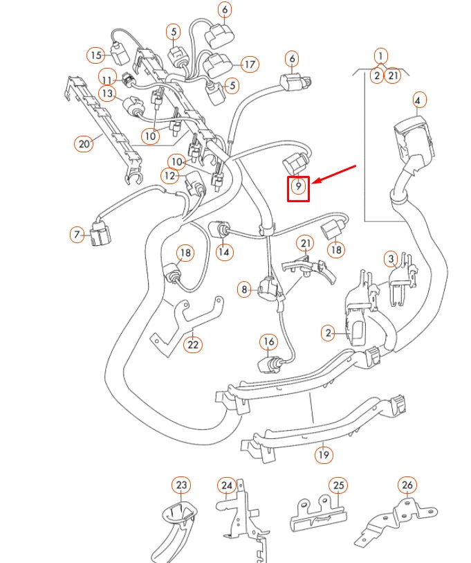 NEW AUDI A1 MK1 ENGINE WIRING SET FLAT CONTACT HOUSING 6 PIN 4H0973713 ORIGINAL