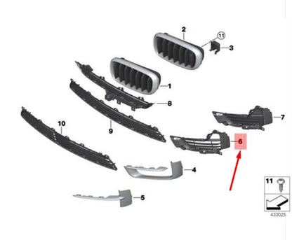 NEW BMW X5 F15 FRONT BUMPER RIGHT BLACK OPEN GRILLE 51117303082 7303082 ORIGINAL
