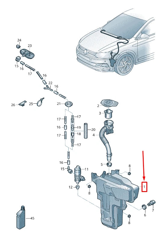 NEW AUDI A1 8X WINDSHIELD WASHER FLUID RESERVOIR 2Q0955453F ORIGINAL