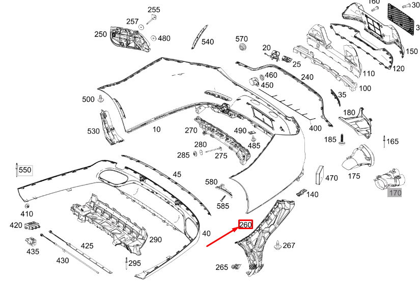 new mercedes-benz cls c257 rear right bumper lateral support a2578805300