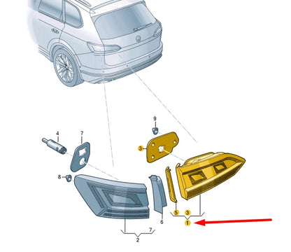 NEW VW TOUAREG CR MK3 REAR LEFT SIDE INNER LED TAILLIGHT LHD 760945307 ORIGINAL