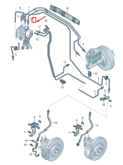 new audi tt 8j brake line from brake cylinder to hydraulic 8j1614706f original