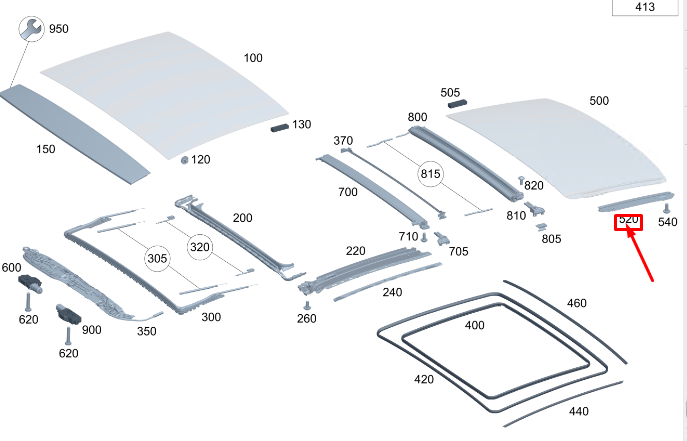 new mercedes-benz eqs v297 rear right roof guide rail a2977810100 original