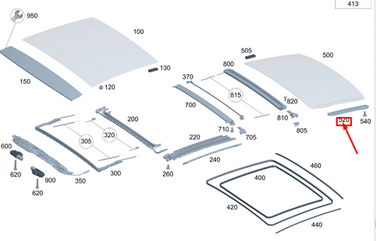 new mercedes-benz eqs v297 rear right roof guide rail a2977810100 original