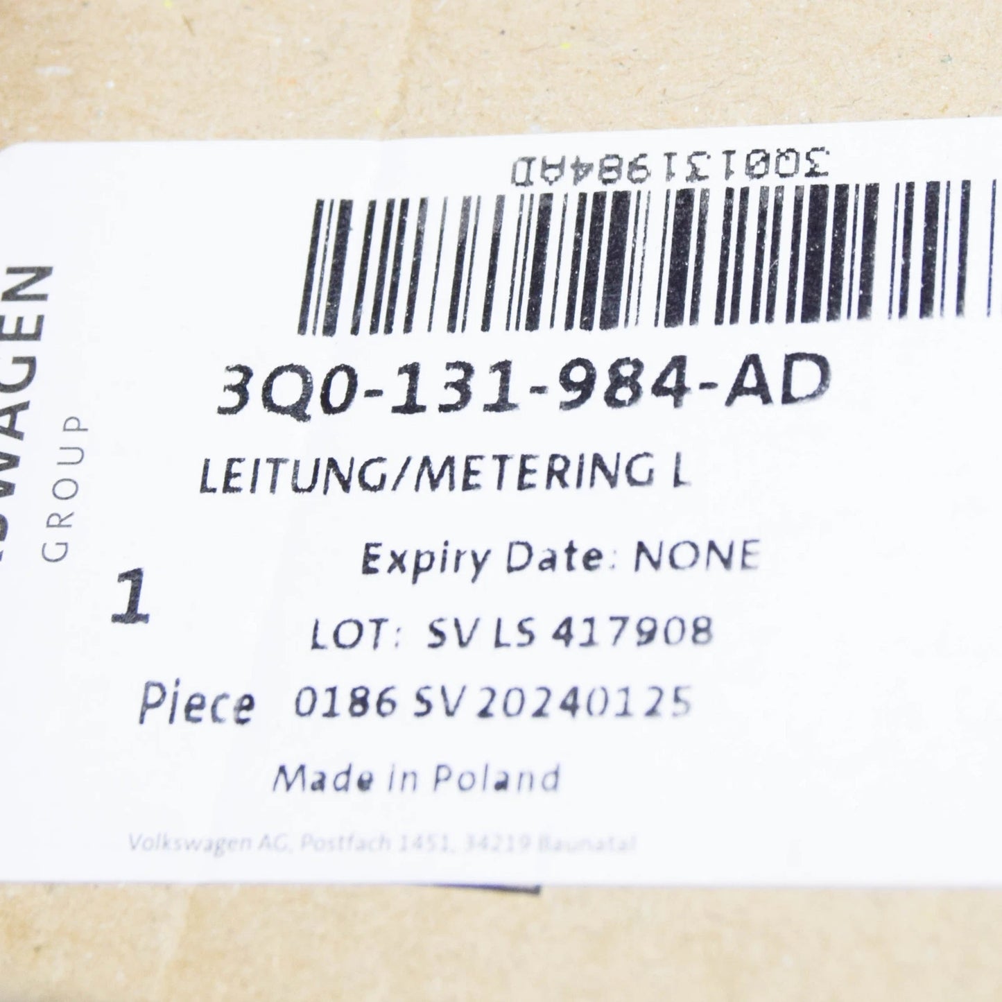 NEW VW PASSAT B8 3G REDUCING AGENT INJECTOR METERING LINE 3Q0131984AD ORIGINAL