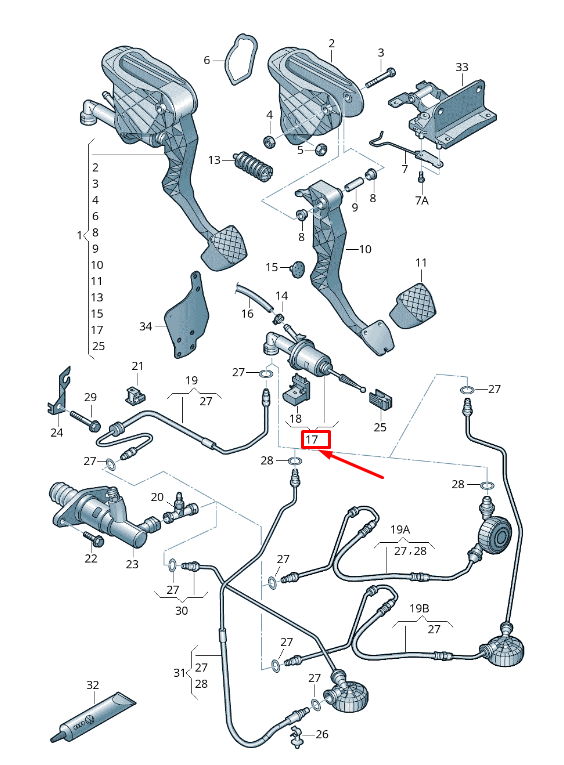 new vw cc 35 clutch master cylinder 3c0721388q original