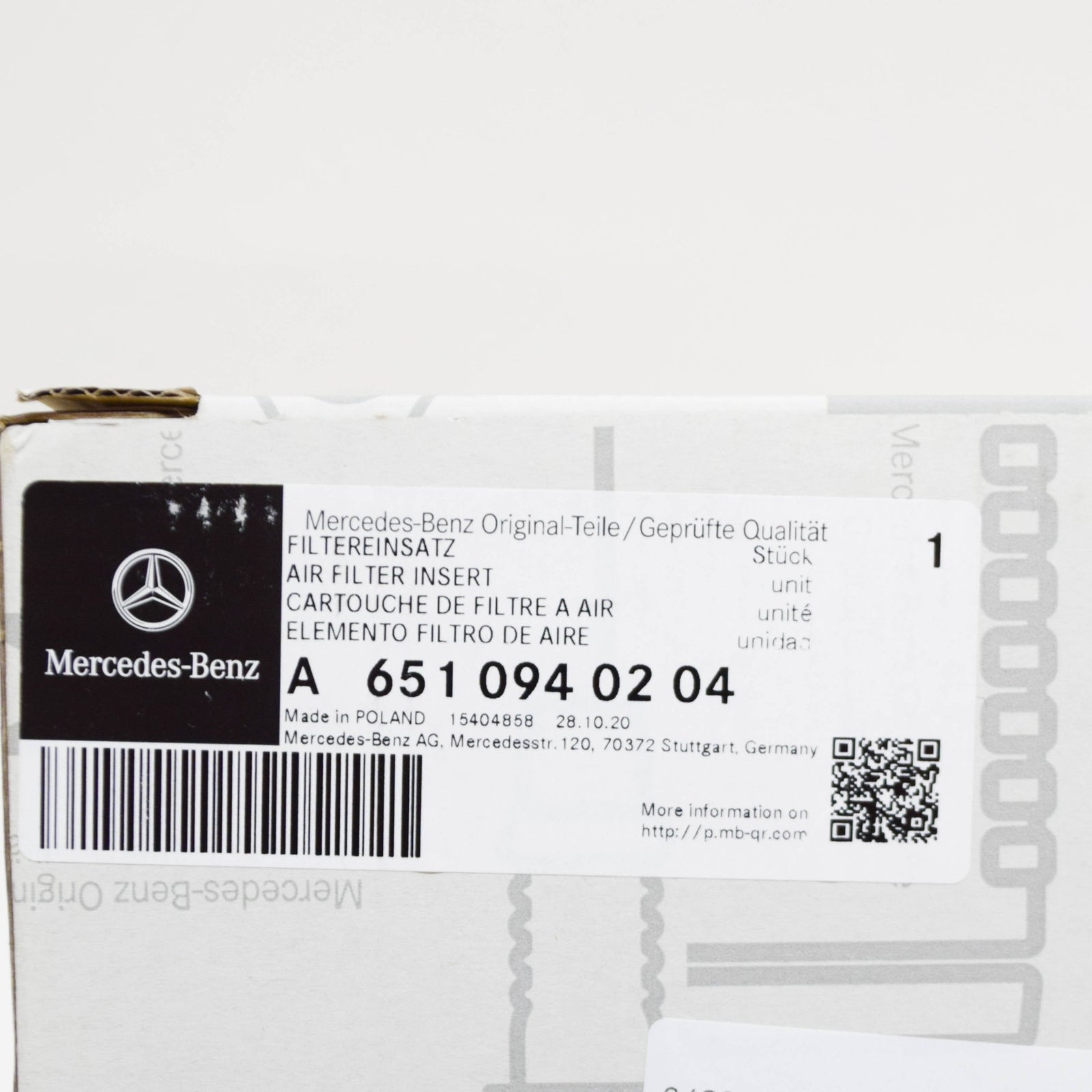 NEW MERCEDES BENZ A W176 AIR FILTER ELEMENT A6510940204 ORIGINAL