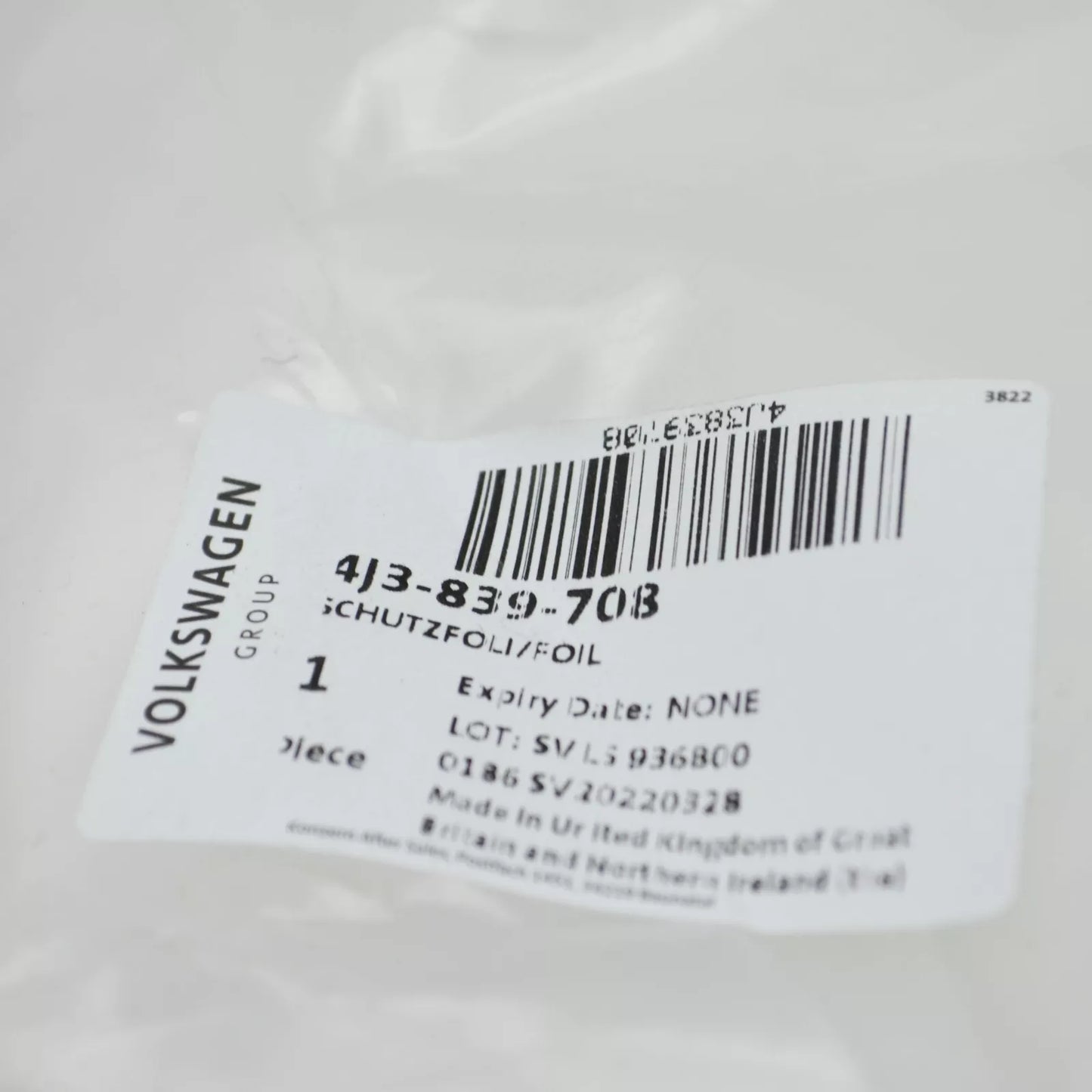 NEW AUDI E-TRON GT RIGHT STONE CHIP PROTECTION FILM 4J3839708