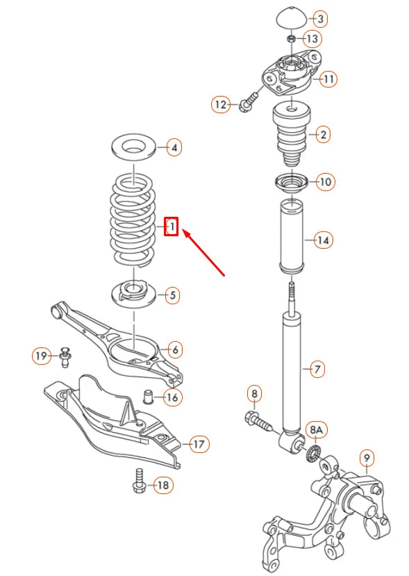 NEW VOLKSWAGEN GOLF 5K MK6 REAR AXLE COIL SPRING 1K0511115BF ORIGINAL