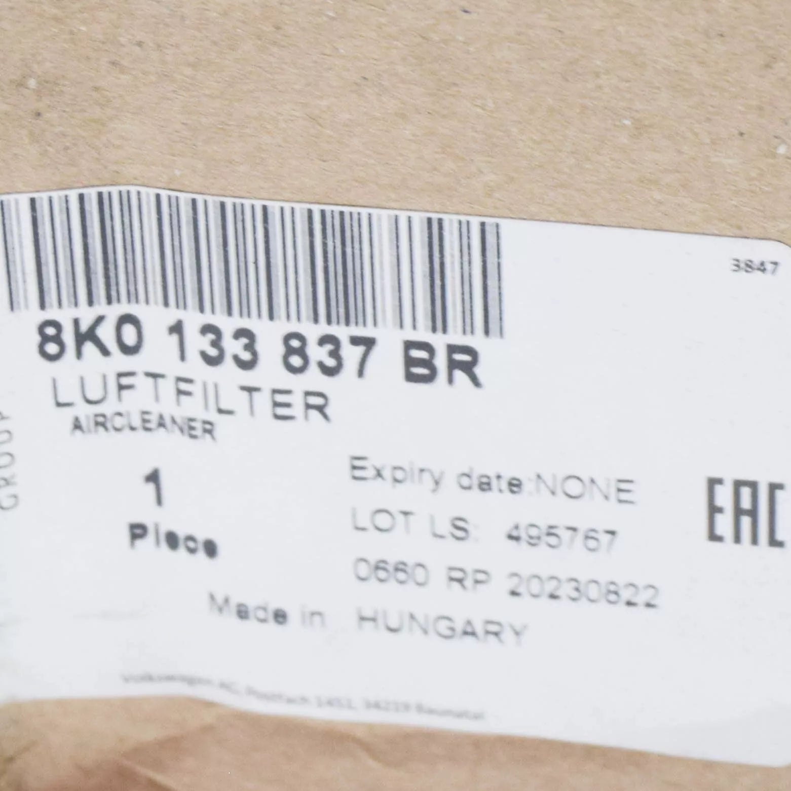 NEW AUDI A5 SPORTBACK 8T ENGINE AIR FILTER BOX 8K0133837BR ORIGINAL