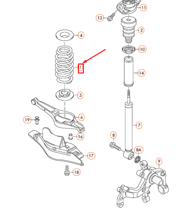 new audi tt 8j rear coil spring 8j0511115al original