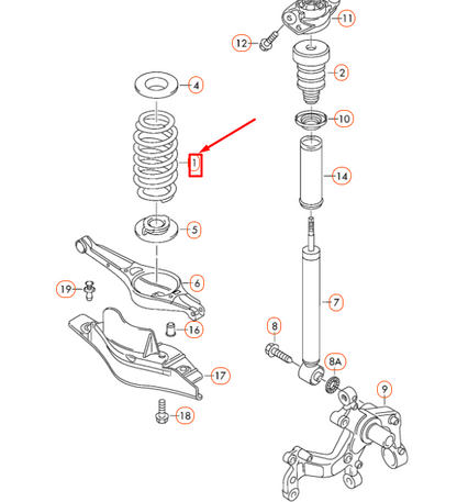 new audi tt 8j rear coil spring 8j0511115al original