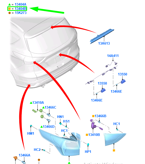 new ford kuga mk2 c520 rear right inner taillight 2070888 cv44-13a602-ah