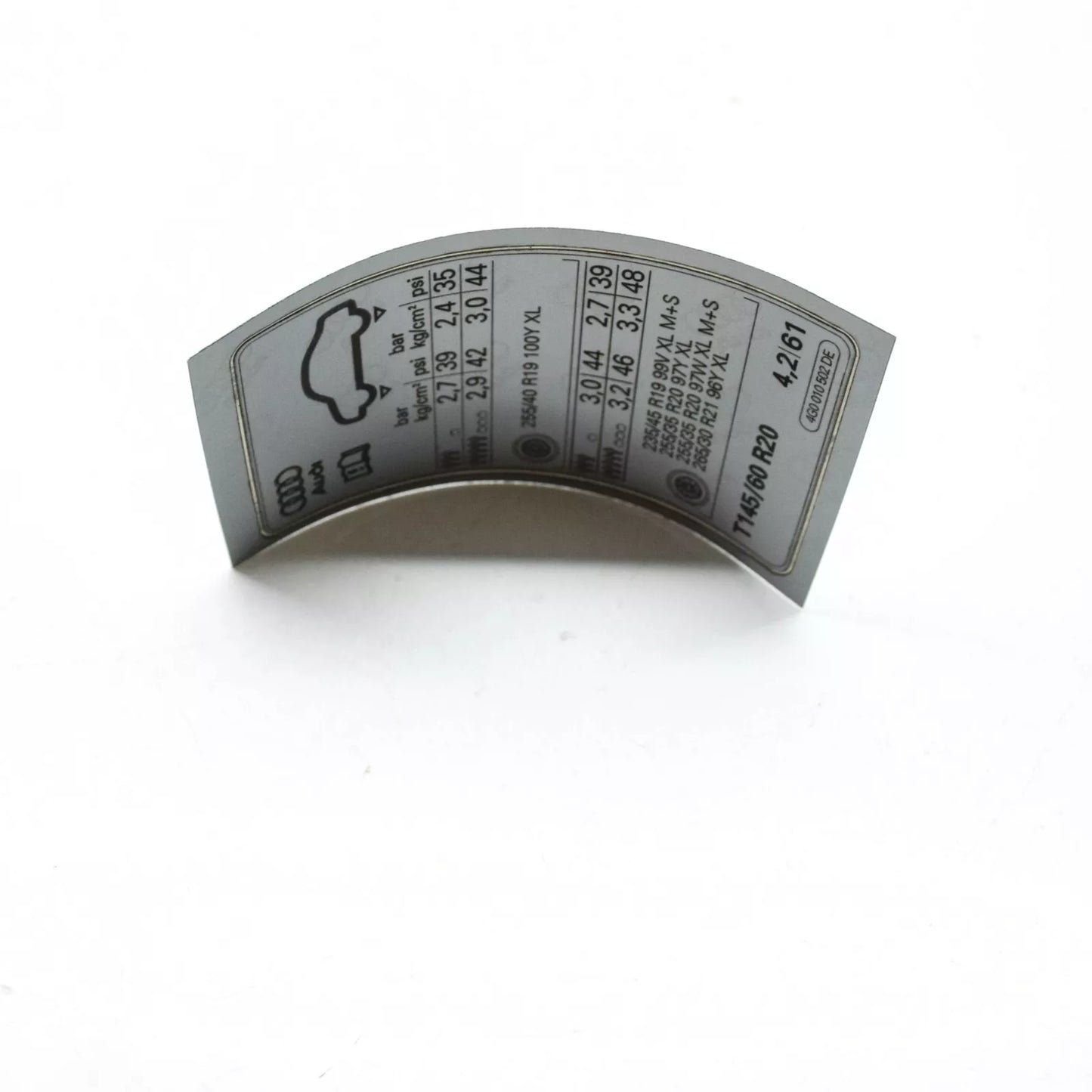 NEW AUDI A6 AVANT C7 TYRE INFLATION PRESSURE LABEL 4G0010502DE ORIGINAL