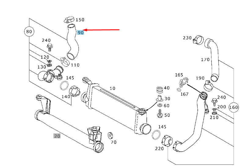 new mb a w168 charge air cooling to resonator hose a1685280082 original