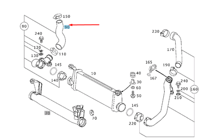 new mb a w168 charge air cooling to resonator hose a1685280082 original