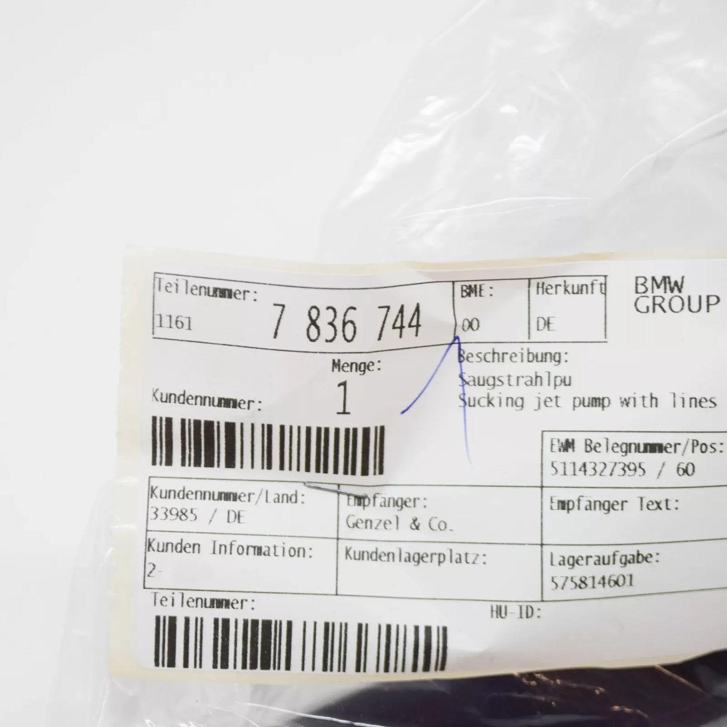 NEW BMW 3 E46 VACUUM CONTROL SUCKING JET PUMP WITH LINES 11617836744 ORIGINAL