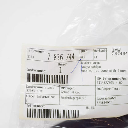 NEW BMW 3 E46 VACUUM CONTROL SUCKING JET PUMP WITH LINES 11617836744 ORIGINAL