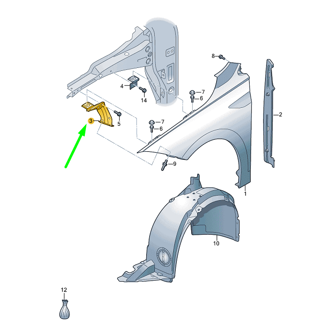 NEW VW POLO MK6 AW FRONT RIGHT FENDER HOLDER BRACE 2G0821136A ORIGINAL
