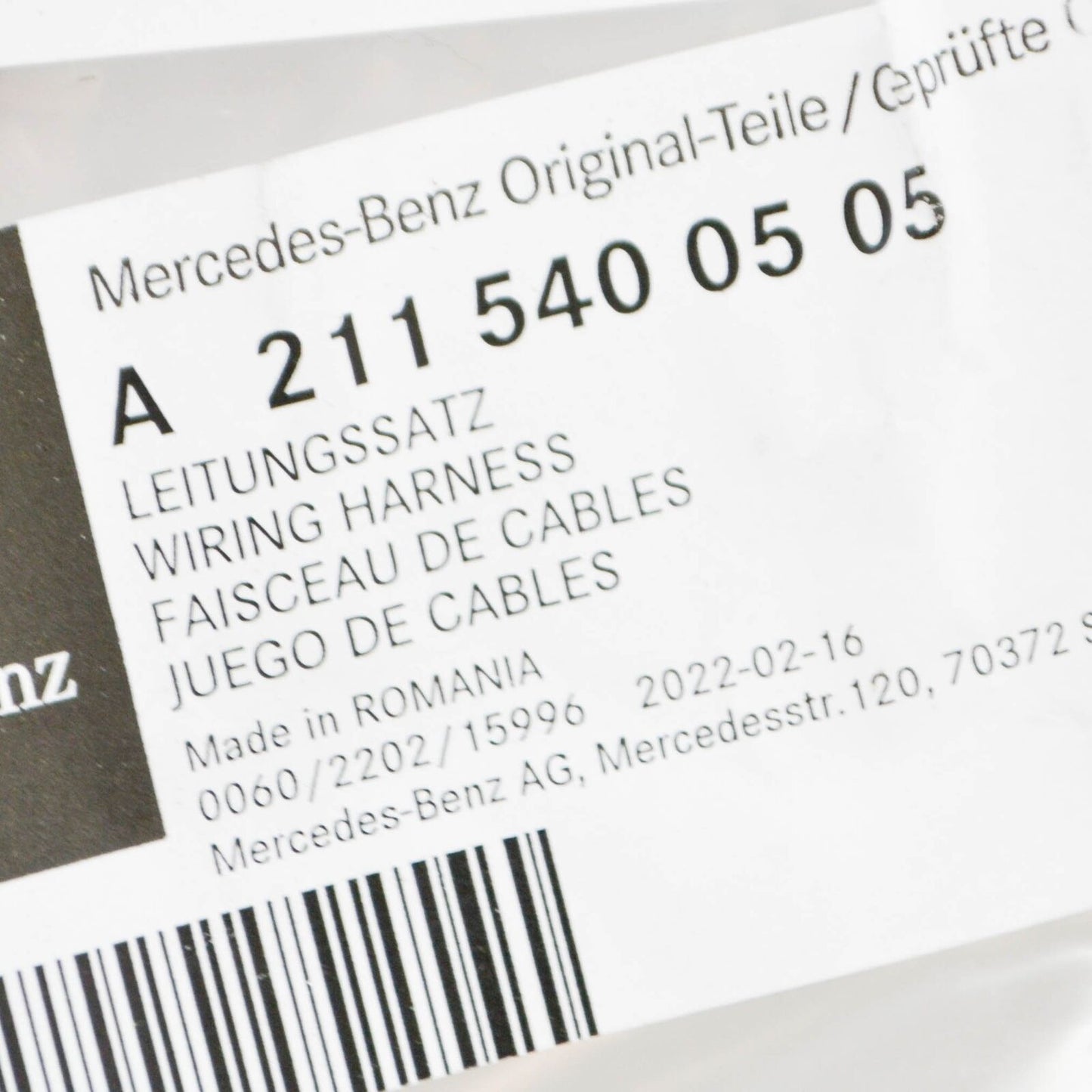 NEW MERCEDES BENZ E W211 REAR RIGHT ABS SENSOR WIRING A2115400505 ORIGINAL