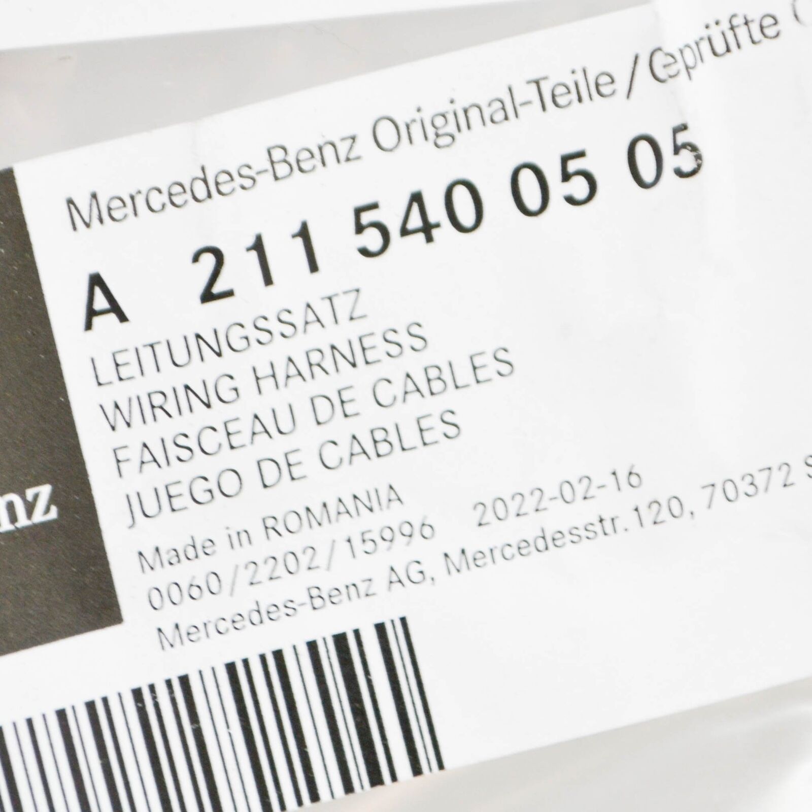 NEW MERCEDES BENZ E W211 REAR RIGHT ABS SENSOR WIRING A2115400505 ORIGINAL