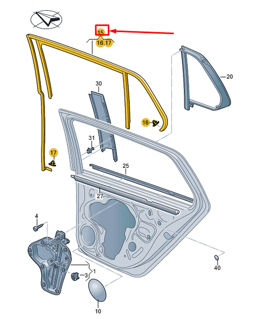 new vw golf cd mk8 rear right door window channel 5h4839440f5ap original