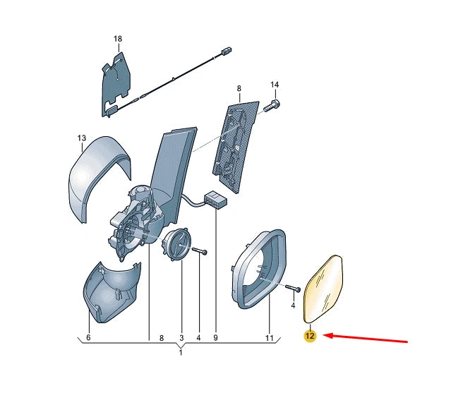 NEW VW CADDY 2K FRONT RIGHT DOOR MIRROR GLASS RHD 2K6857522A ORIGINAL
