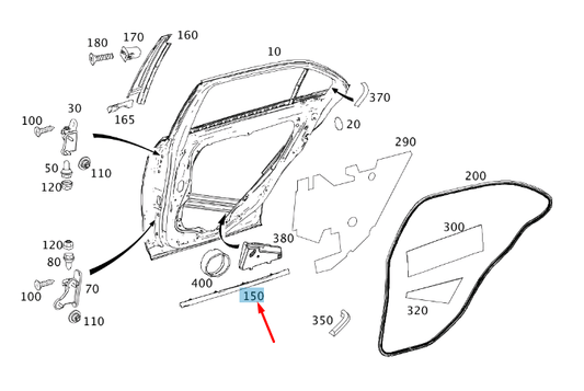 new mb e w212 rear left door bottom deflector strip a2126903782 original